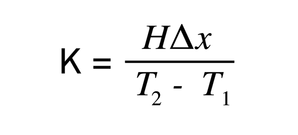 The equation to calculate thermal conductivity via the steady-state method.